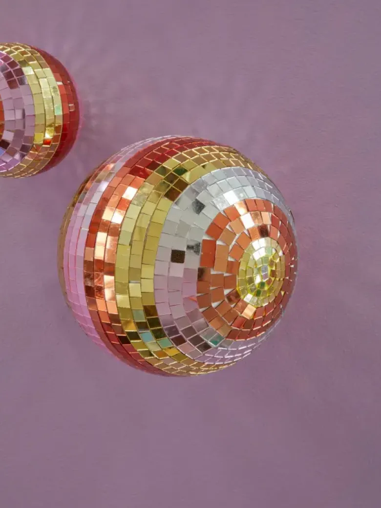Boule disco à facettes - Rayures et or - 25 cm
