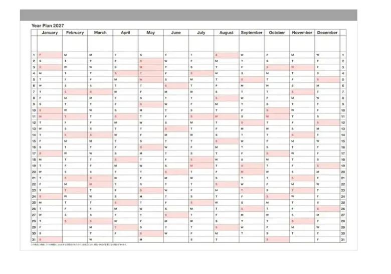 Calendrier 2027 - M