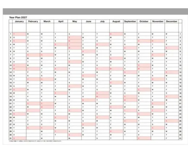 Calendrier 2027 - S