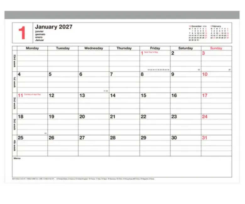 Calendrier 2027 - S