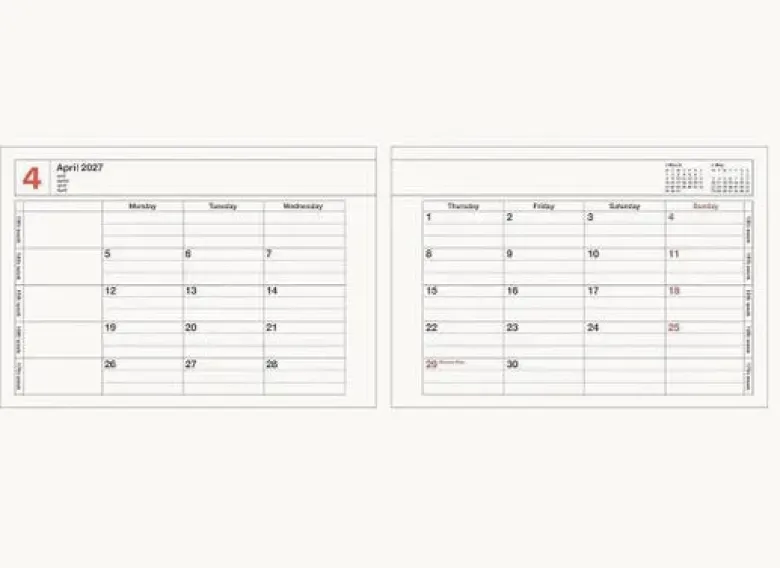Calendrier 2027 - XS