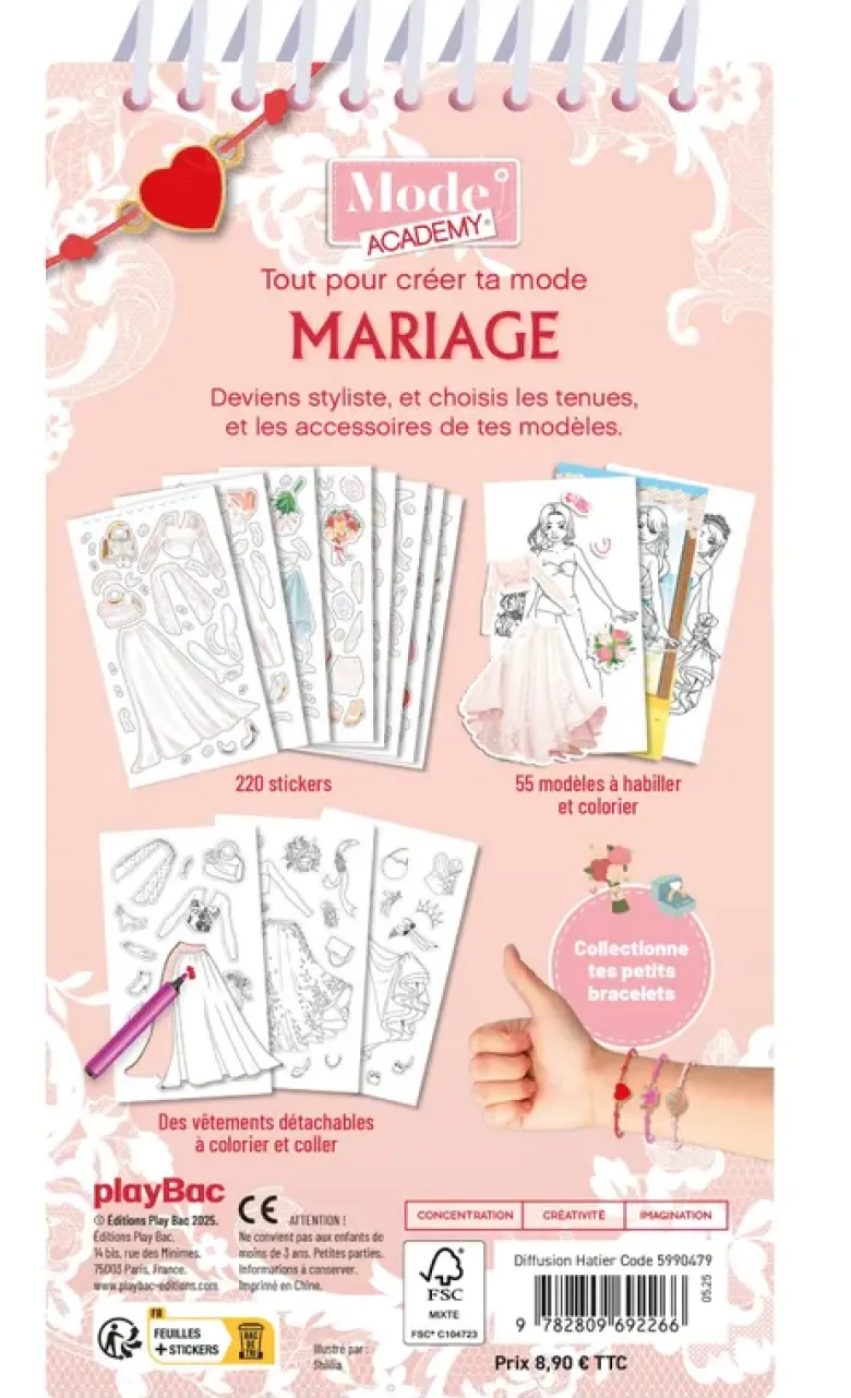 Carnet créatif Mode Academy Mariage (avec un bracelet)