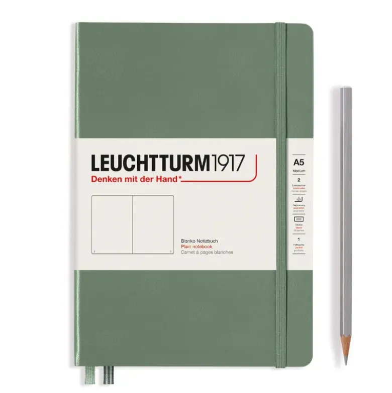 Carnet de notes Medium (A5), Couverture rigide, 251 pages num., Olive, blanc