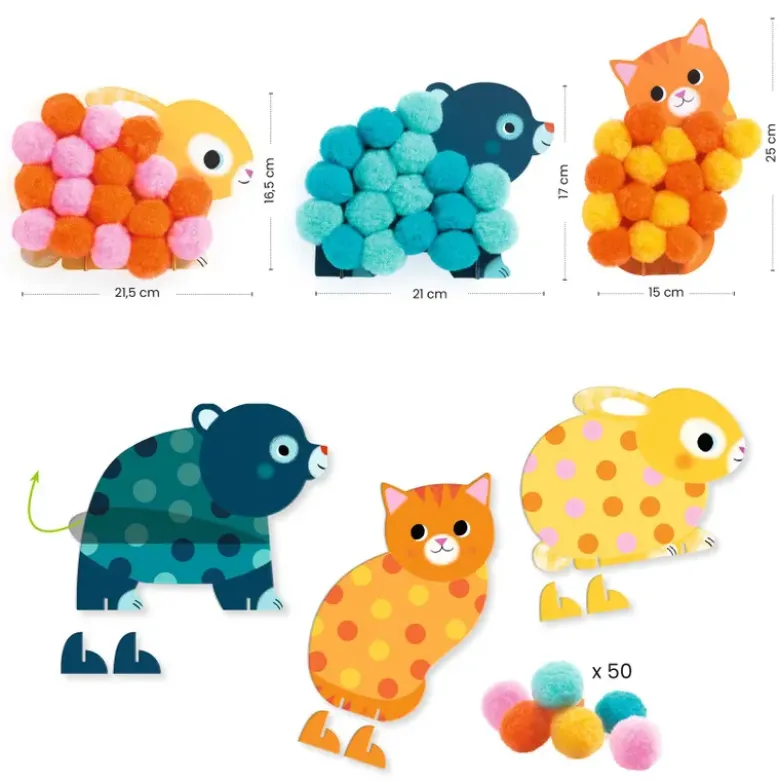Collage de pompons - Animaux et ronds pompons