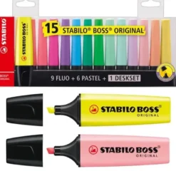 Pochette 15 surligneurs Stabilo Boss Original - 9 Classique & 6 Pastels