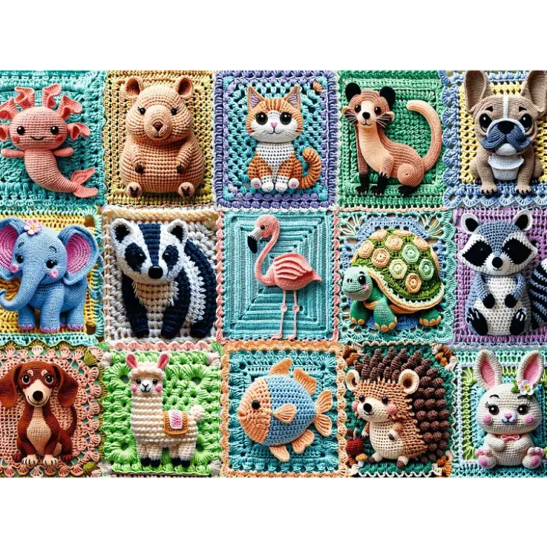 Puzzle 1000 Pièces Tea Time Animaux au crochet